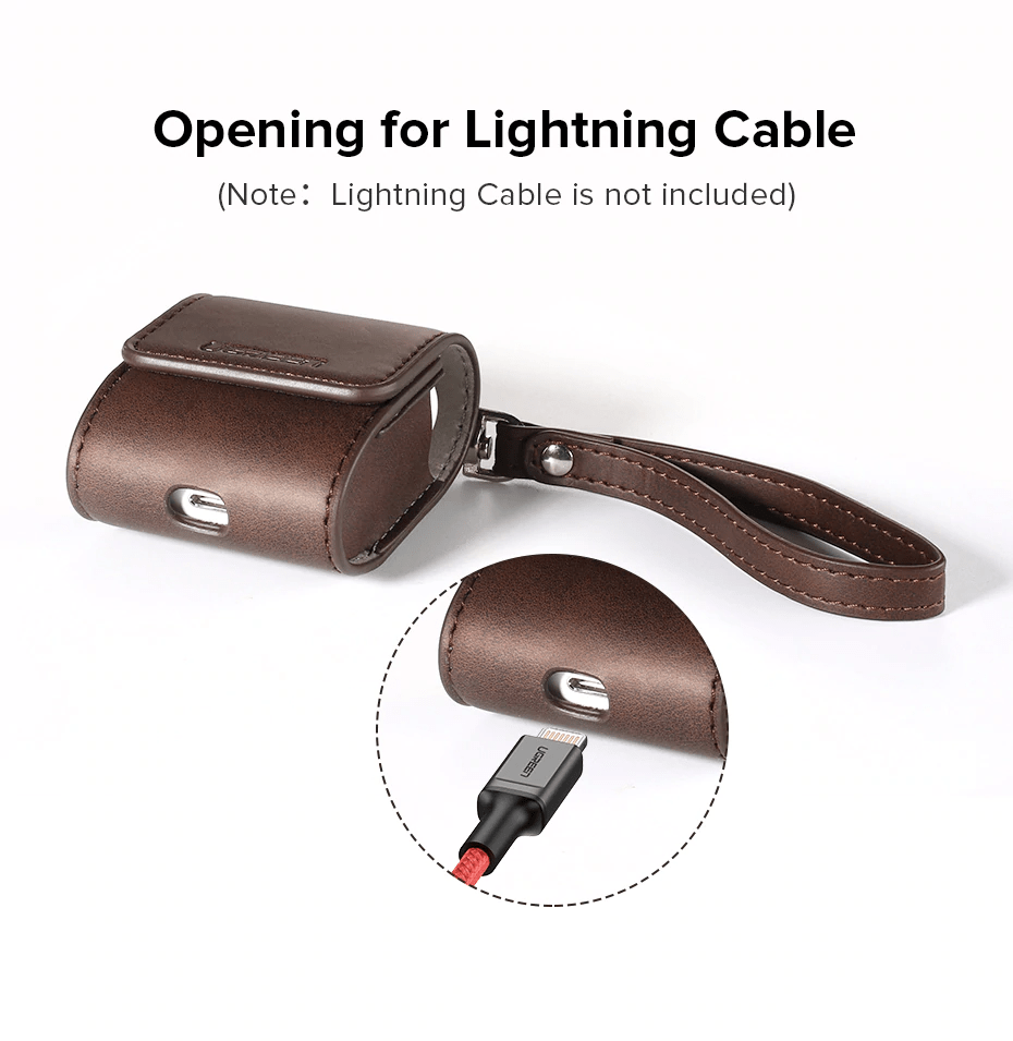 Ugreen AirPods Magnetic Leather Case With Pothook Brown