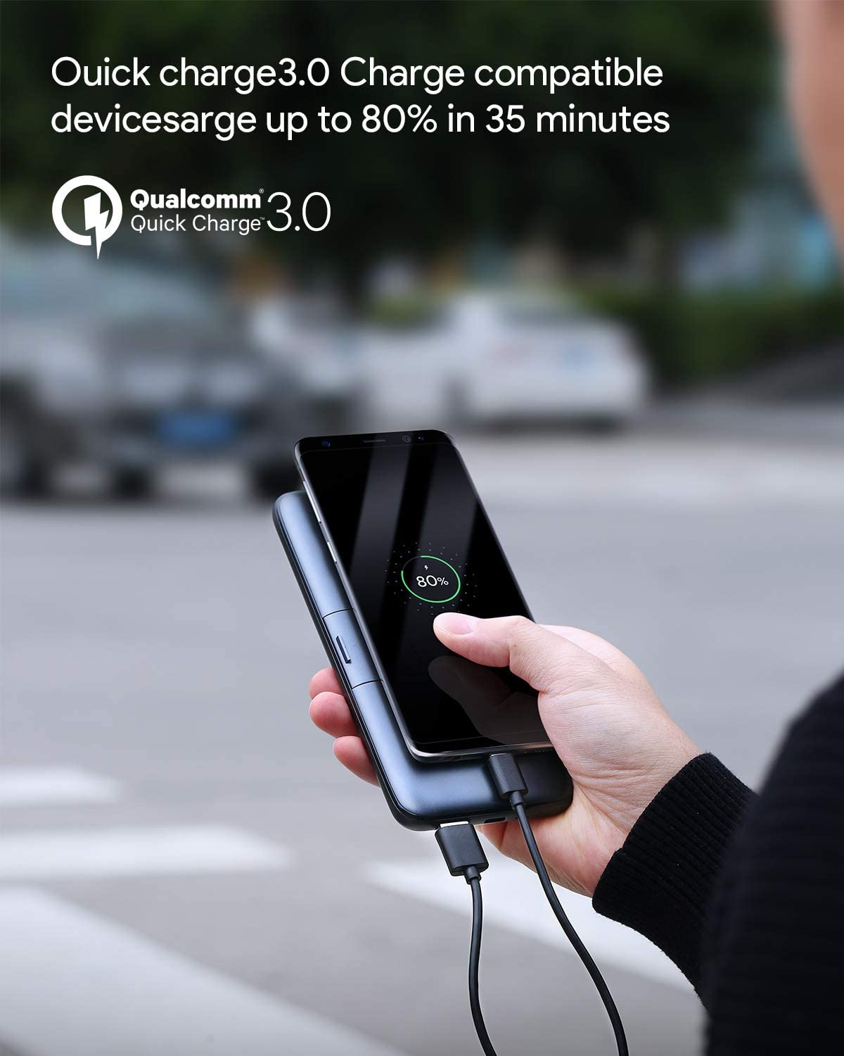 Aukey 10,000mAh Portable Wireless Power Bank, PD and QC3.0 - Black