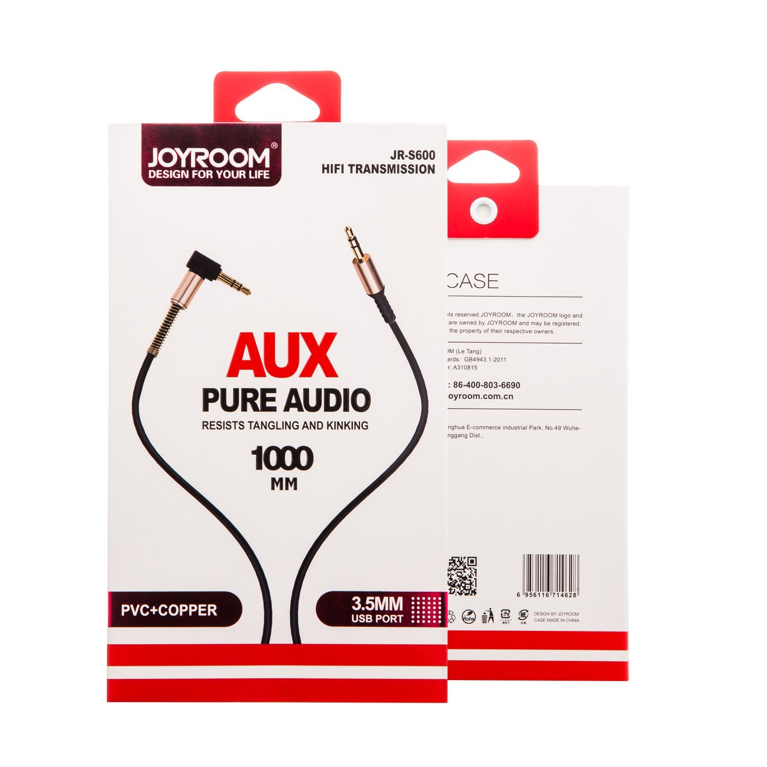 Black 100cm Aux cable by Joyroom, featuring sleek connectors and durable design. Ideal for audio connections.