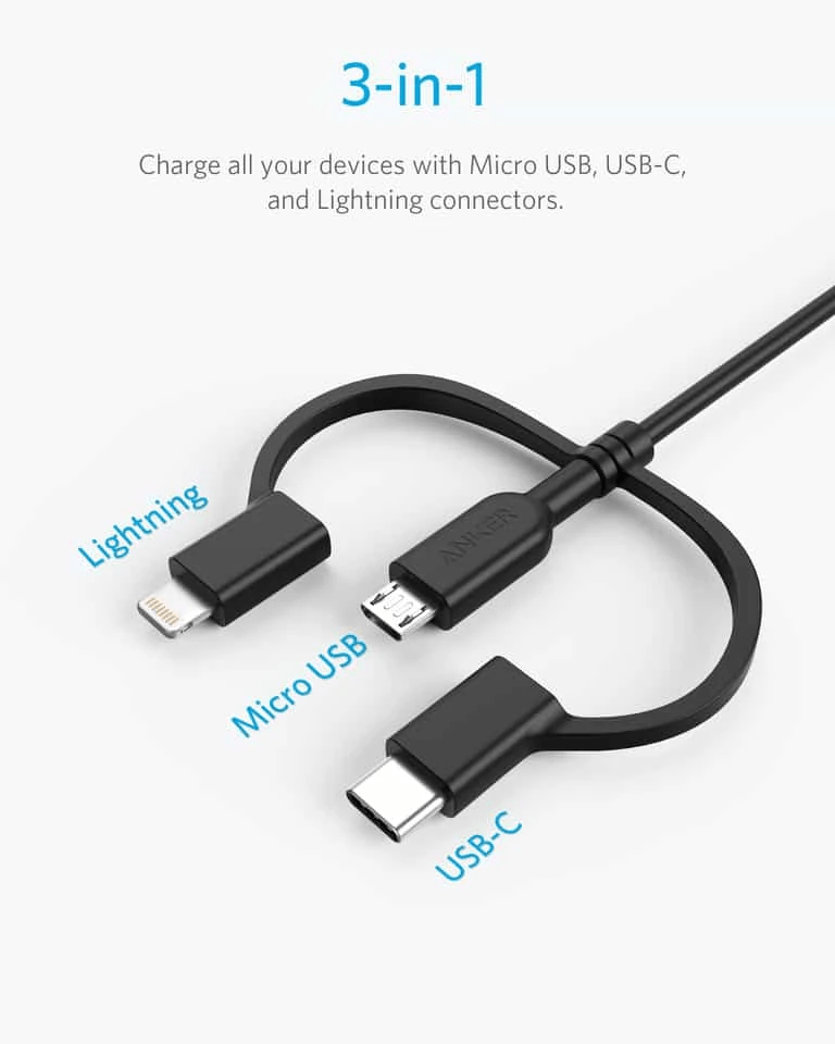 Anker PowerLine ll USB-C, Micro USB, Lightning Charging Cable