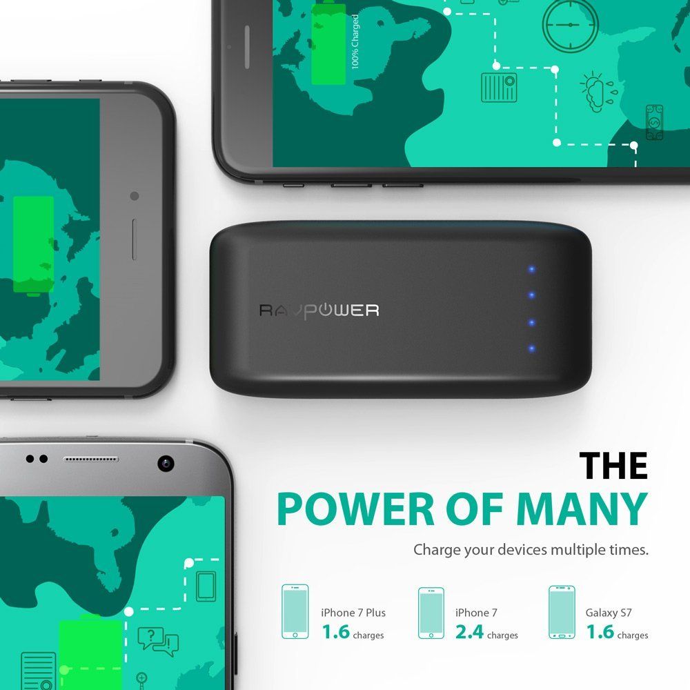 6700mAh Power Bank By Ravpower with iSmart Technology light Weight | Black