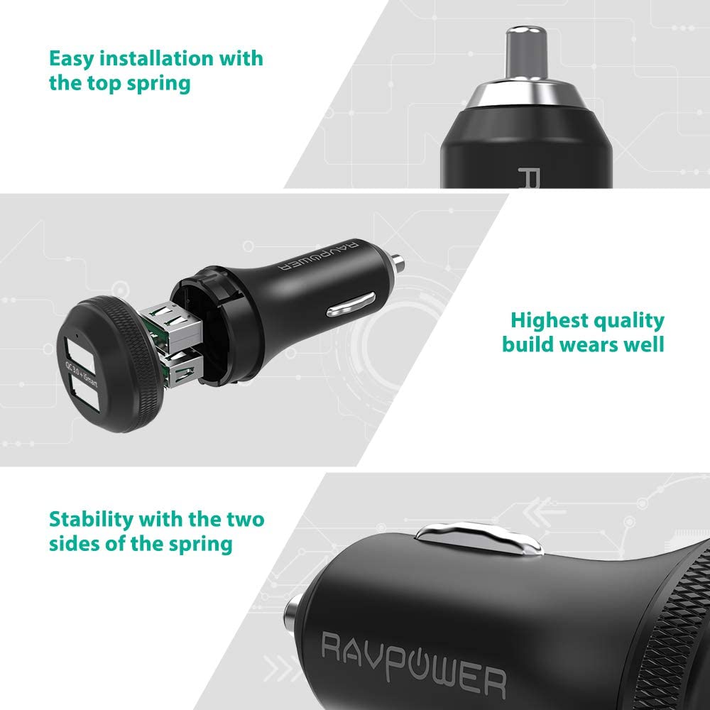 Ravpower RP-VC007 Dual USB Fast Car Charger 40w With iSmat