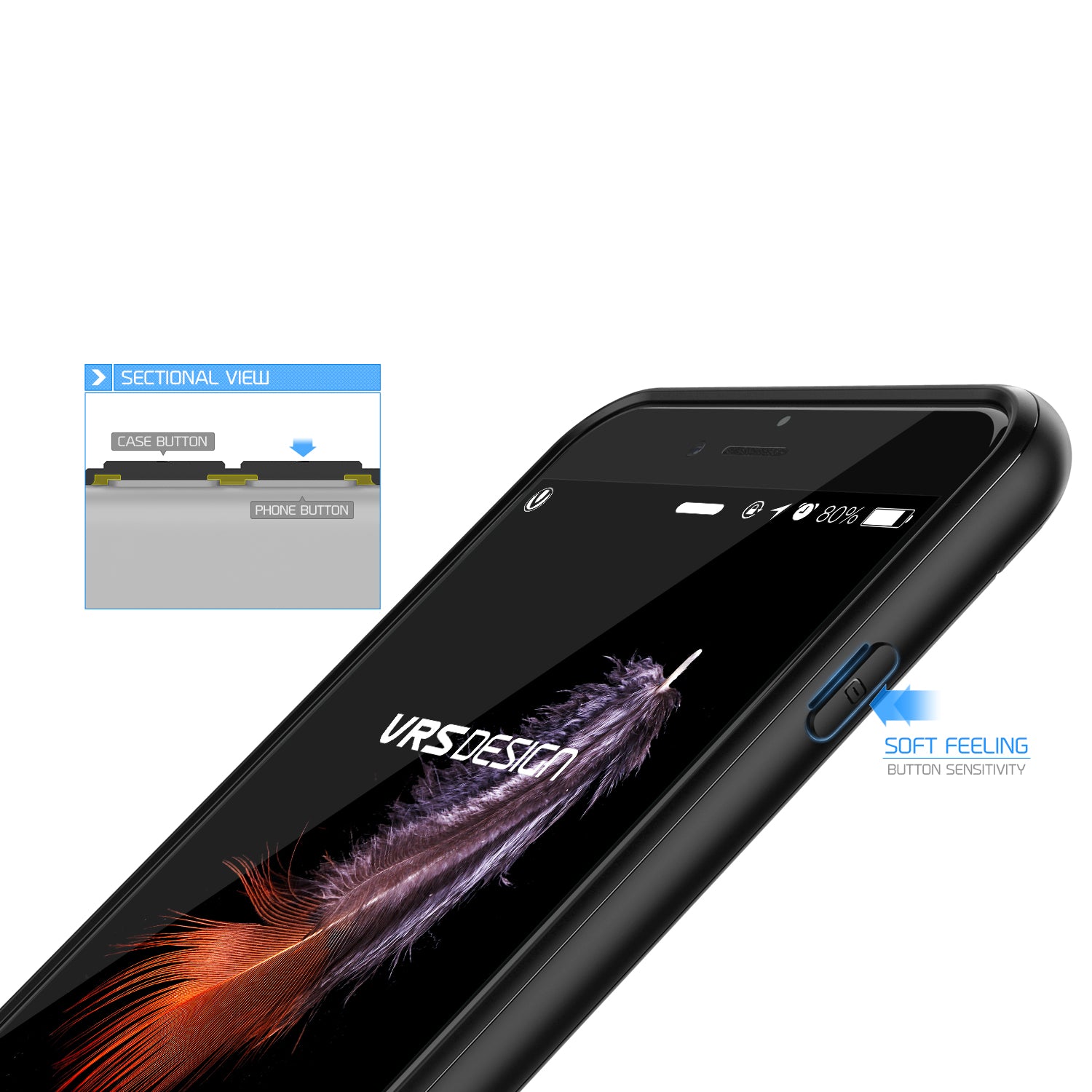 Black Simpli Fit Series case by VRS Design for iPhone 7 Plus, showcasing slim and flexible design with four button cutouts.
