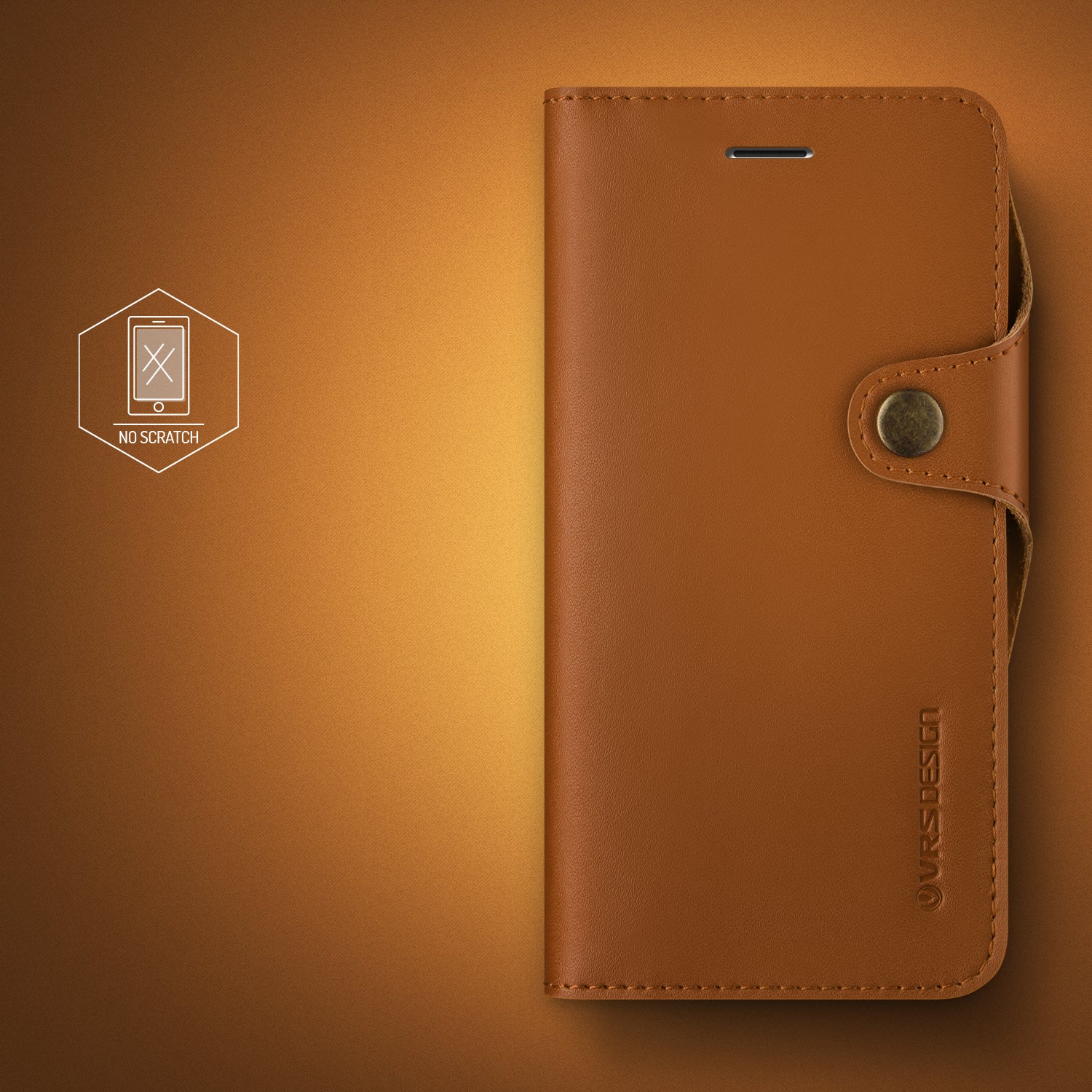 Brown leather wallet with three card slots from VRS Design's Native Diary Series for iPhone 7 Plus, featuring a sleek, natural leather finish.