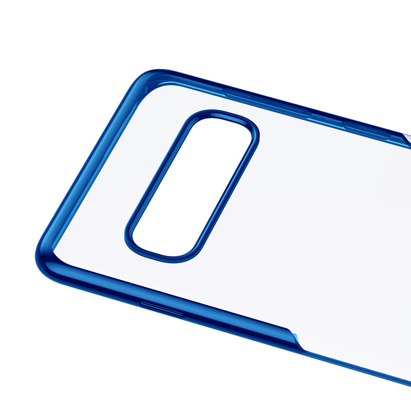 Transparent flexible case for Samsung Galaxy S10 in blue by Baseus, showing the slim, clear design on the phone.