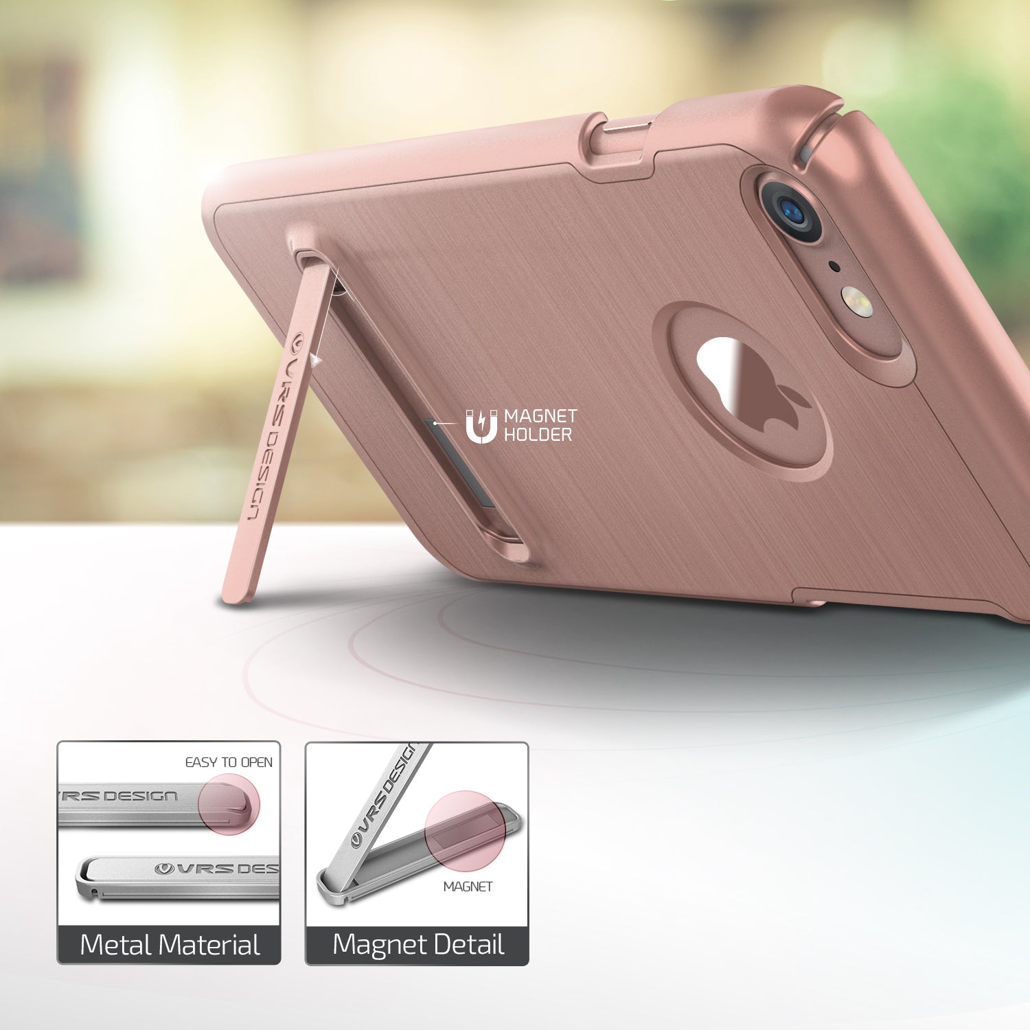 Smartkoshk Simpli Lite Series slim rose gold iPhone 7 Plus case with stand feature, designed by VRS Design for protection and style.