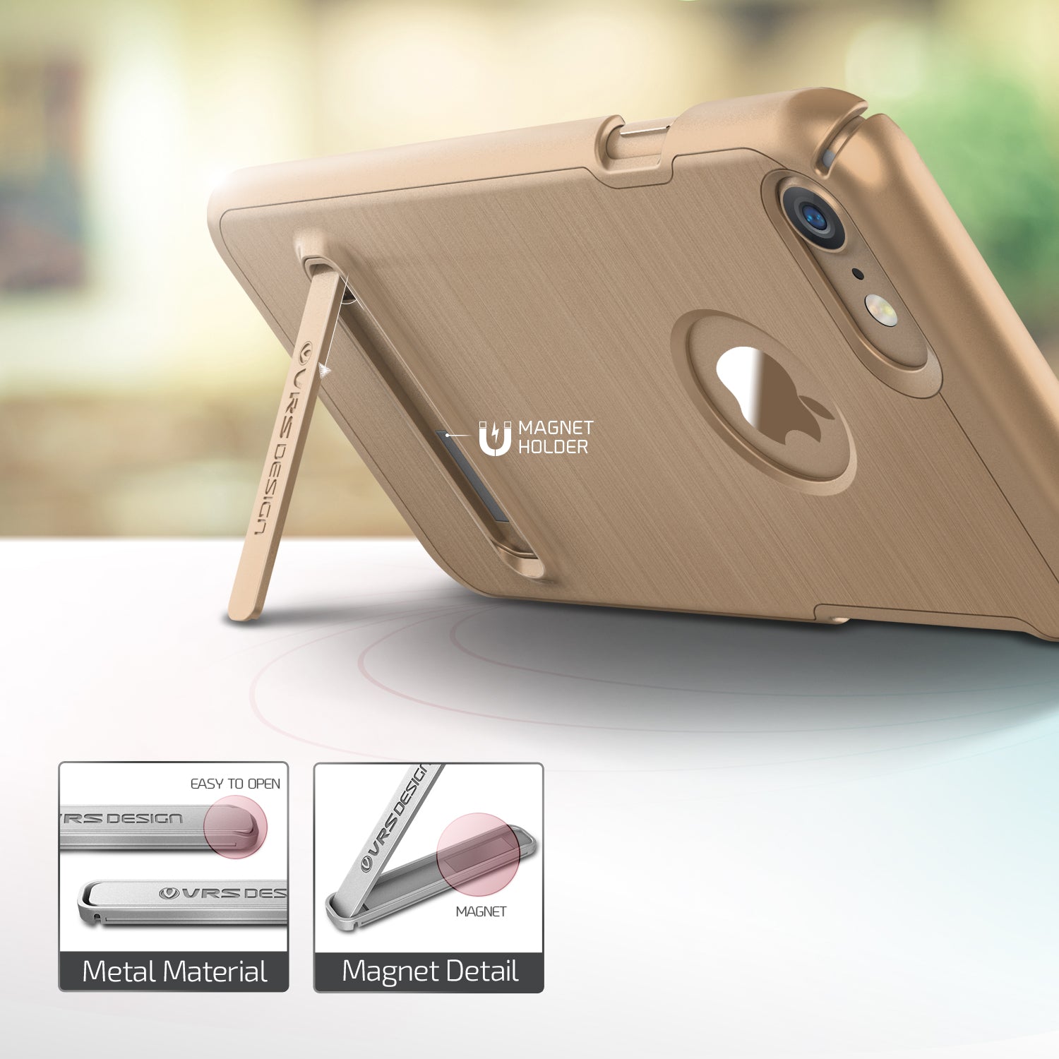 Smartkoshk Simpli Lite Series slim iPhone 7 case in gold, showing the sleek design and fit on the device.