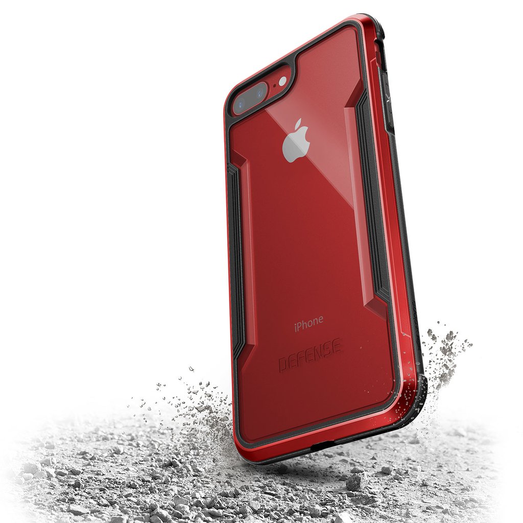 X-Doria Defense Shield anti-shock case in red for iPhone 8 Plus and 7 Plus, showcasing durable protection and sleek design.