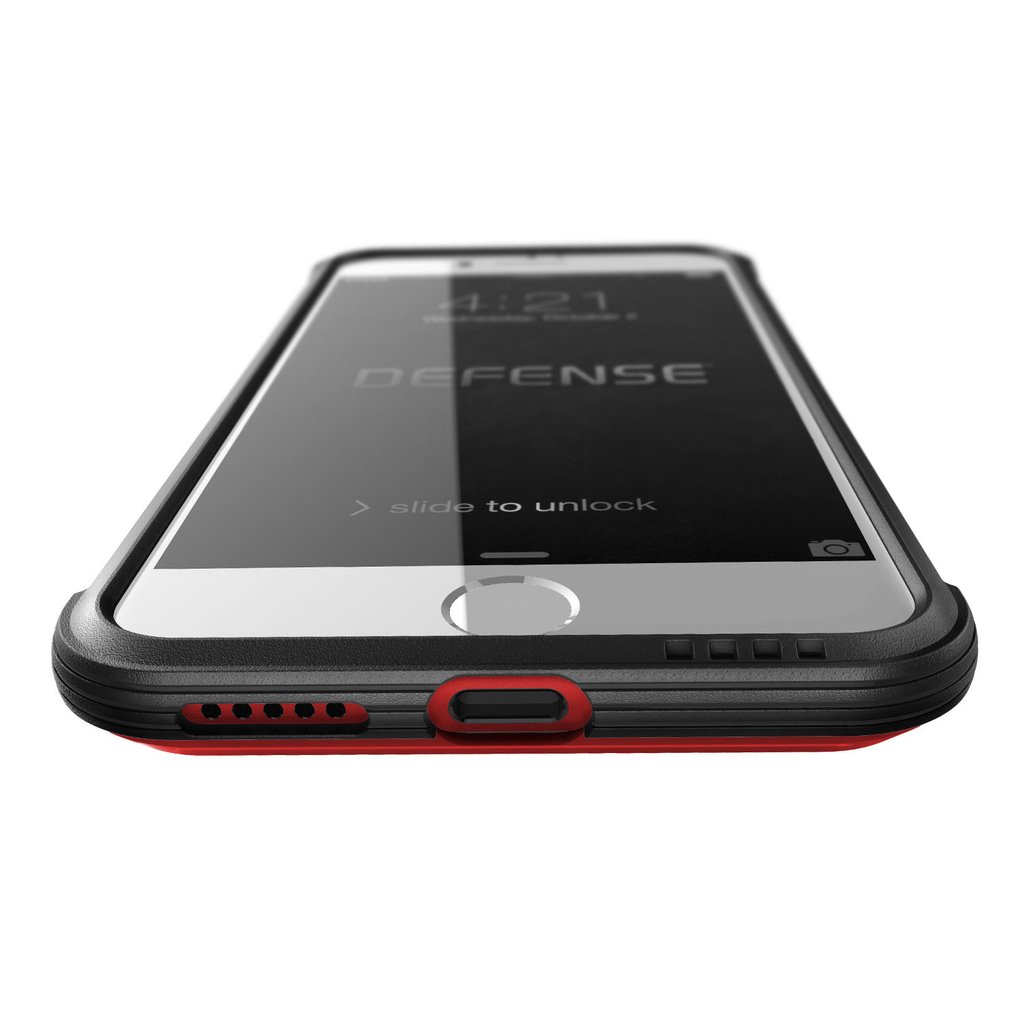 X-Doria Defense Shield anti-shock case in red for iPhone 8 Plus and 7 Plus, showcasing durable protection and modern design.