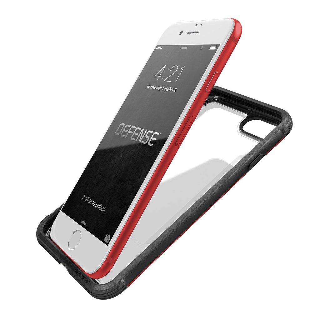 X-Doria Defense Shield anti-shock case for iPhone 8 Plus and 7 Plus in red, showcasing durable protection and sleek design.