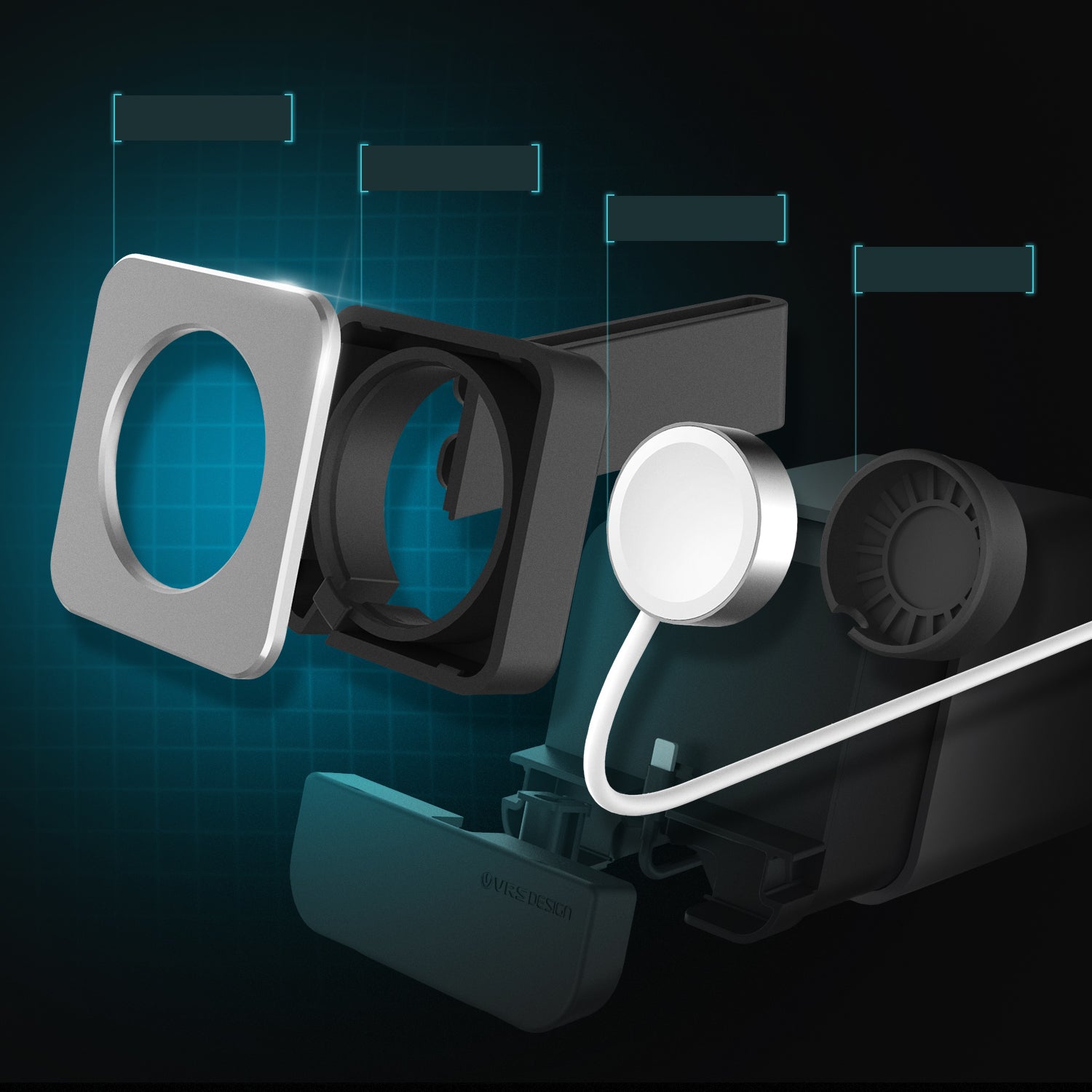 Silver i Depot Plus charger and stand for iPhone and Apple Watch by VRS, showcasing a sleek, modern design.