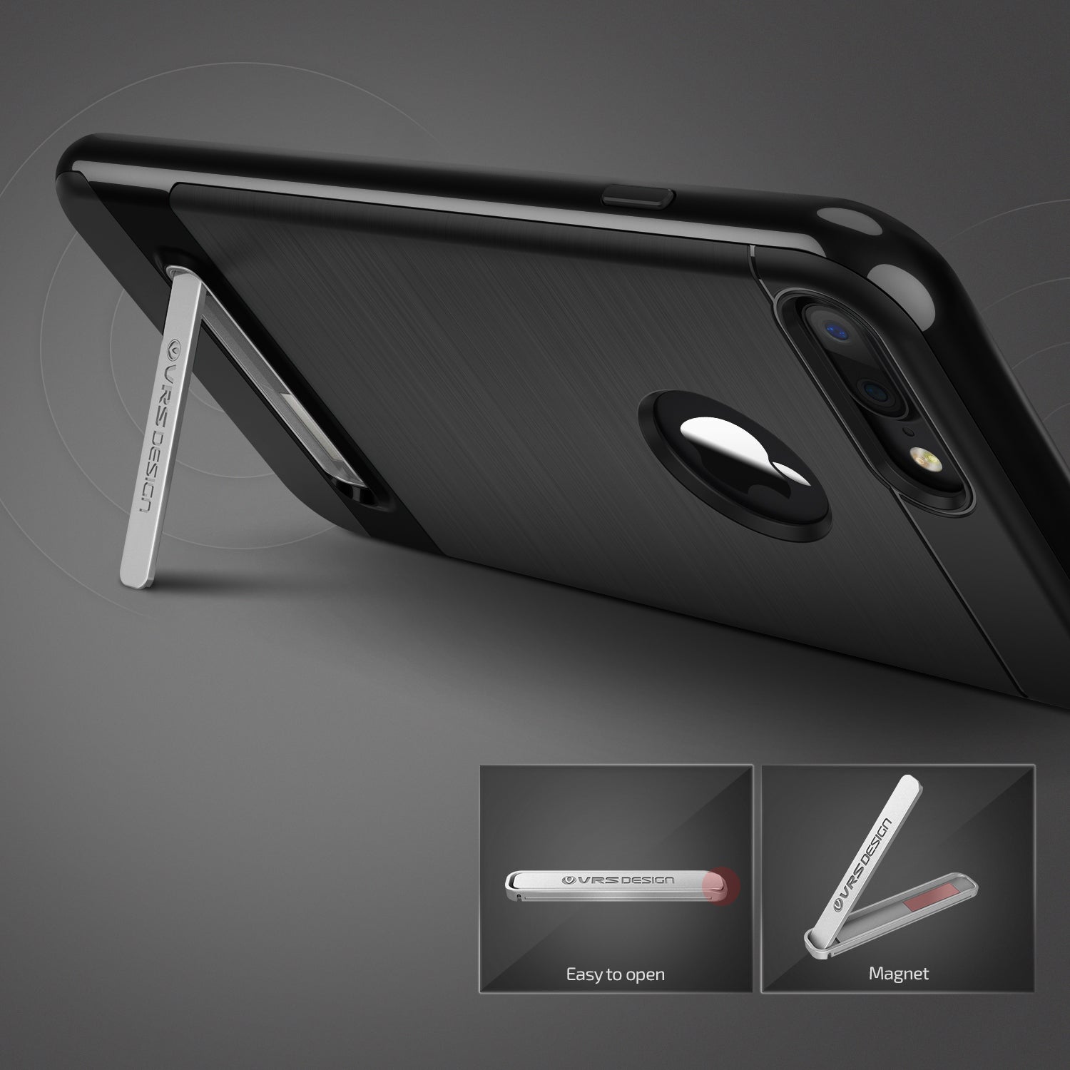 Black VRS Design High Pro Shield Series anti-shock case for iPhone 7 Plus, showcasing durable protection and sleek design.