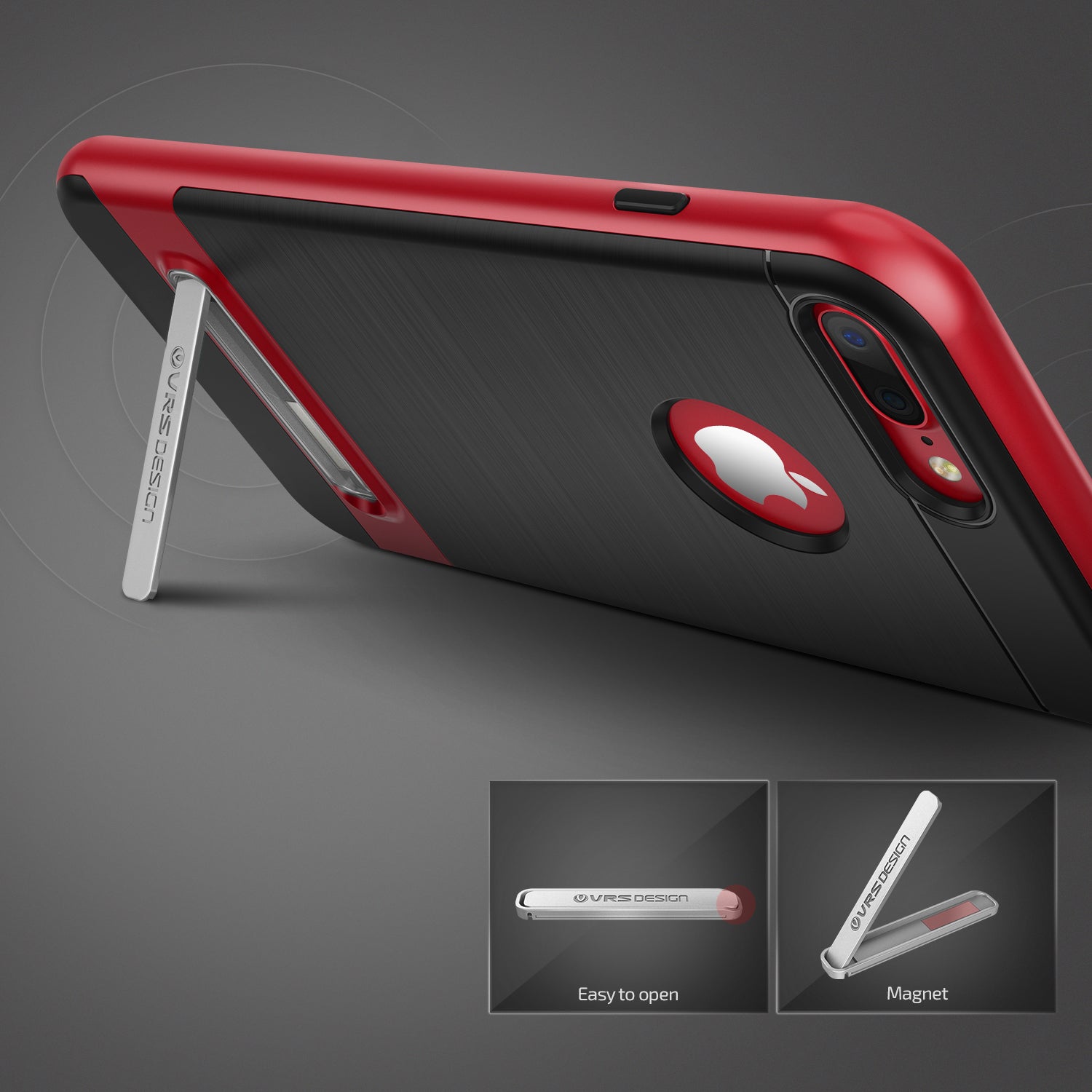 Smartkoshk High Pro Shield Series anti-shock case for iPhone 7 in black and red with stand feature, durable protective design.