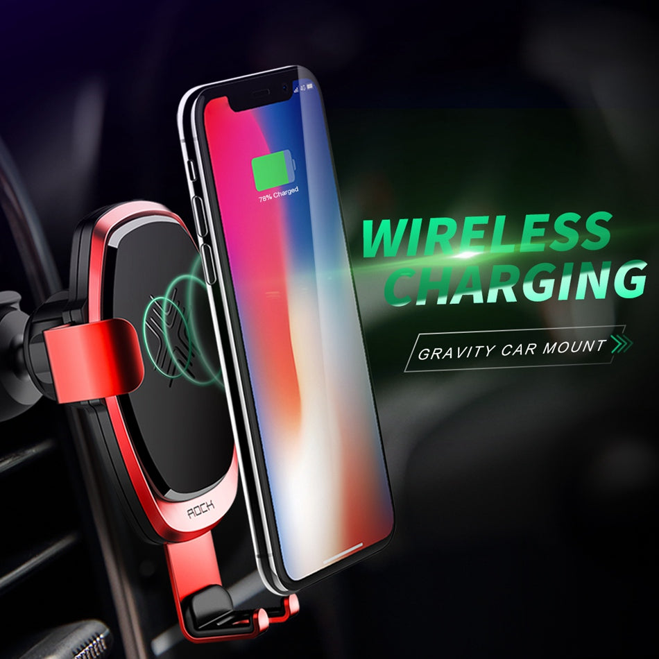 Gravity By Rock Fast Wireless Charger ( 10W ) + Car Holder - Silver