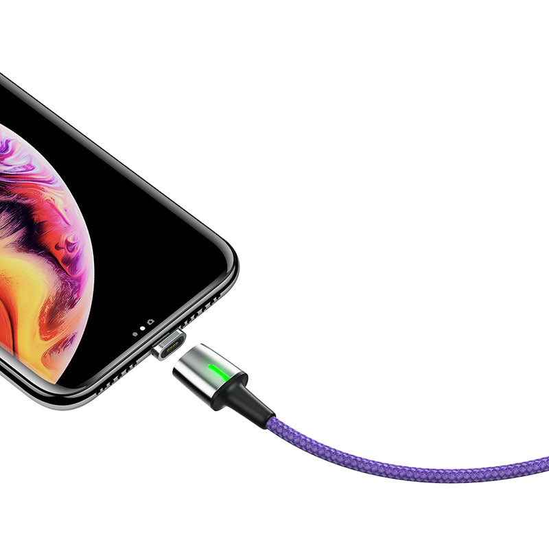 Baseus Zinc Magnetic Cable With Lamp USB For iP 2.4A 1m Purple