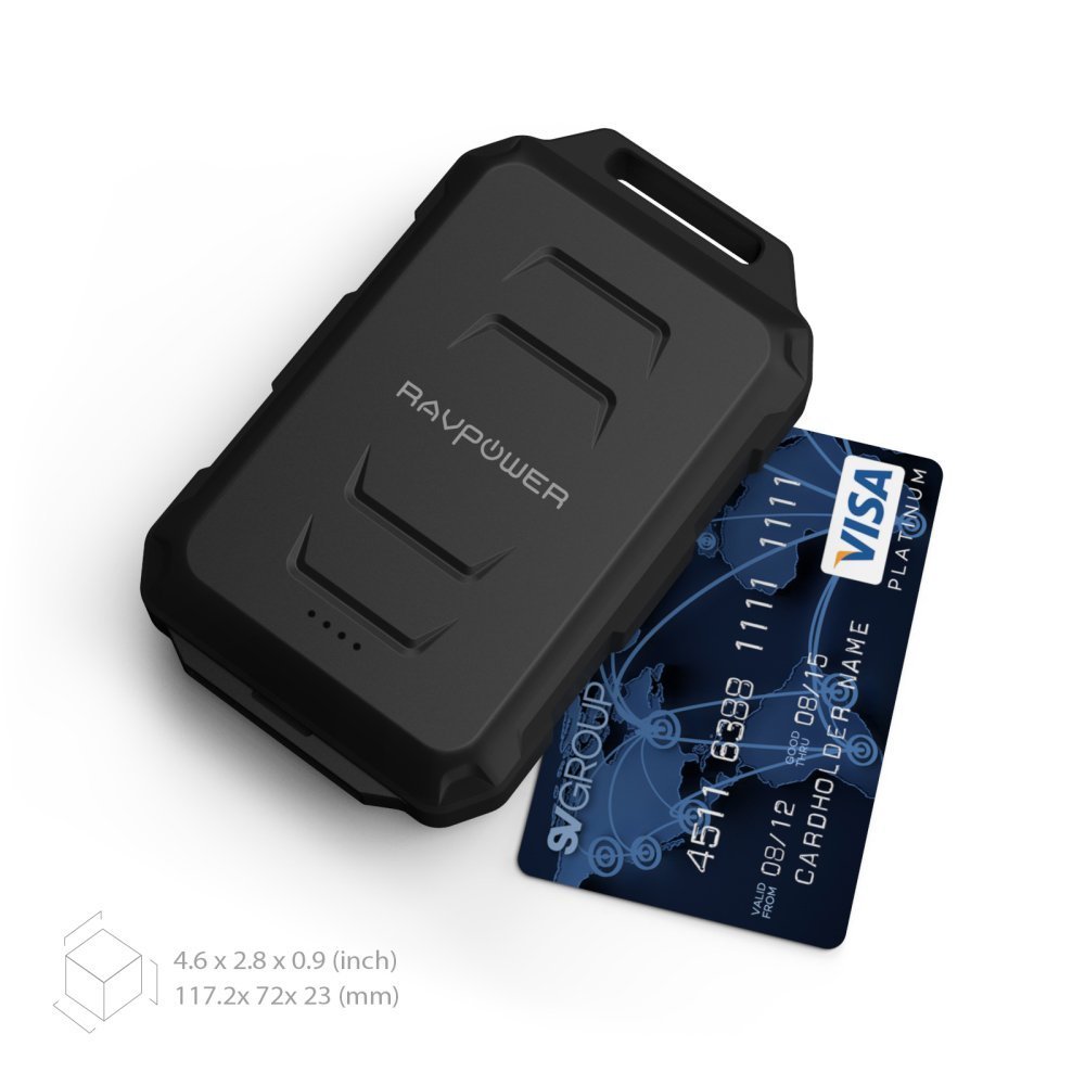 RAVPower 10050mAh Waterproof Dustproof and Shockproof Power Bank Built-in Flashlight Black