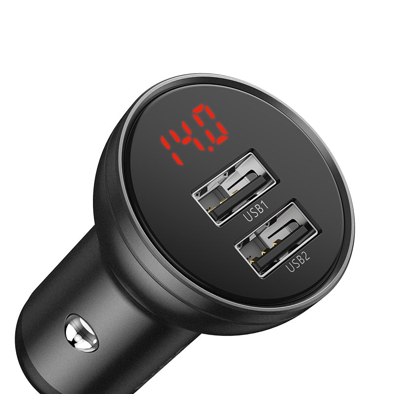 Baseus Digital Display Dual USB 4.8A Car Charger 24W - Grey