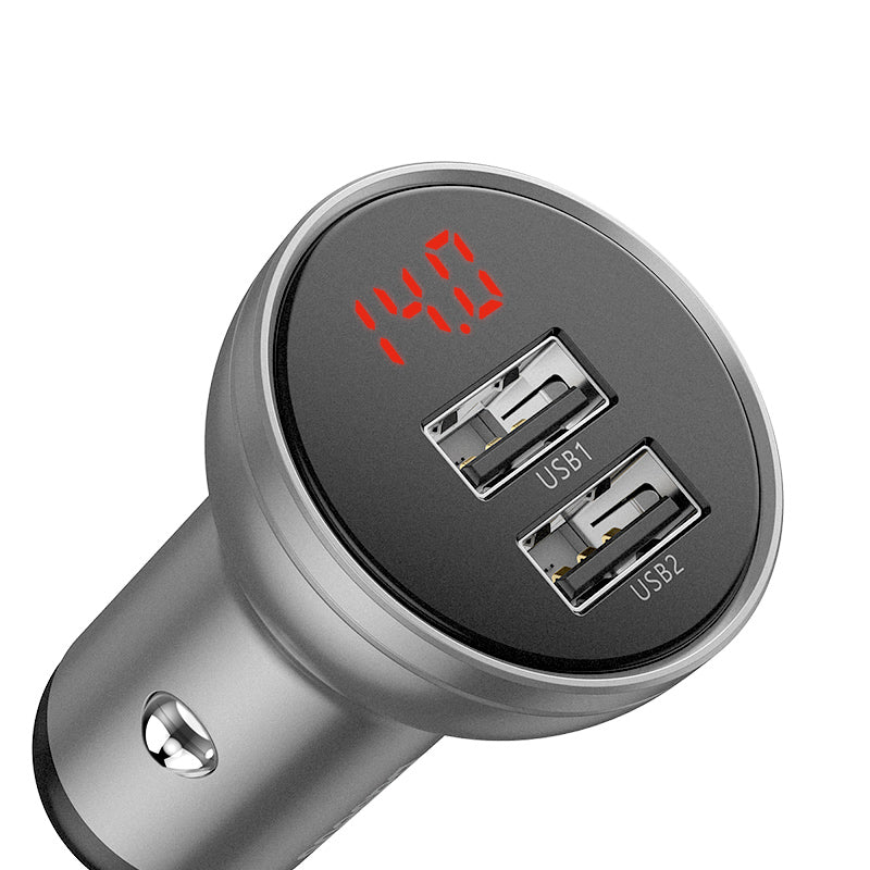 Baseus Digital Display Dual USB 4.8A Car Charger 24W - Sliver