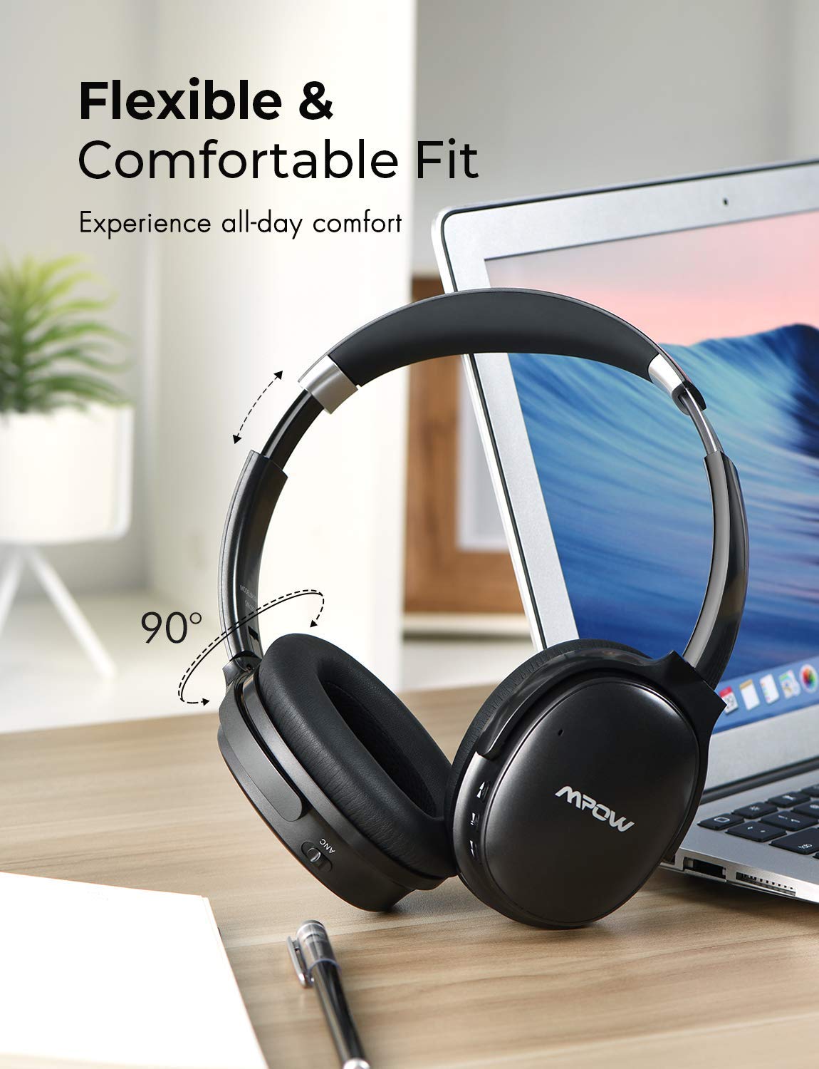 MPOW H10 Holo Active Noise-Cancelling Headphone Long Battery 30H Black
