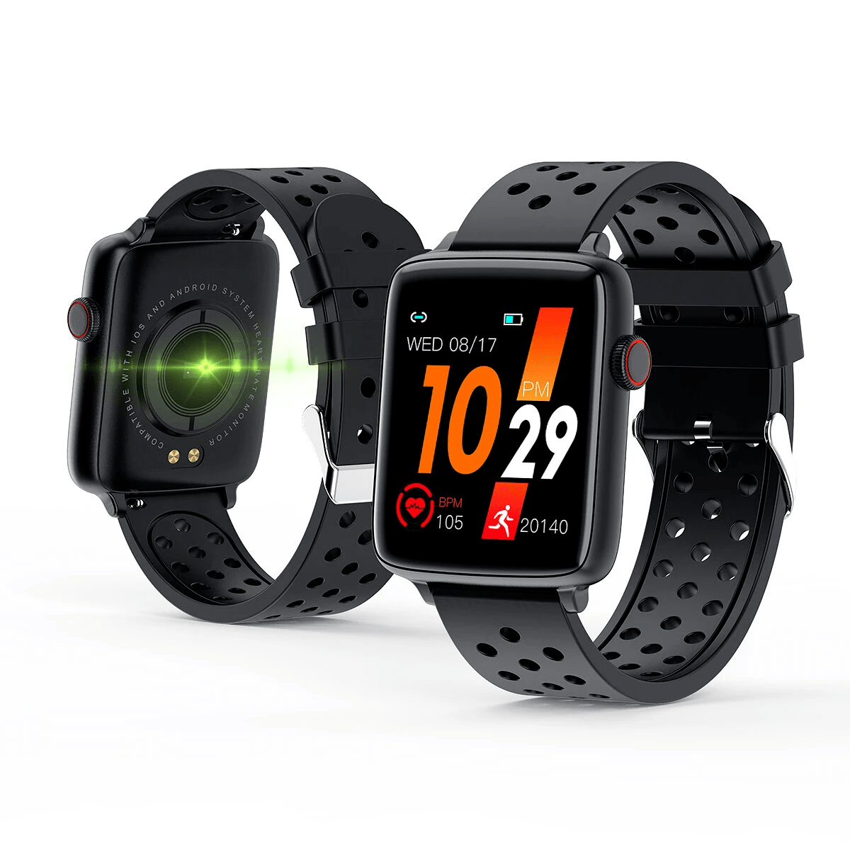 BlitzWolf BW-HL1Pro smartwatch with 1.54-inch display, black fitness tracker showing time and health data.