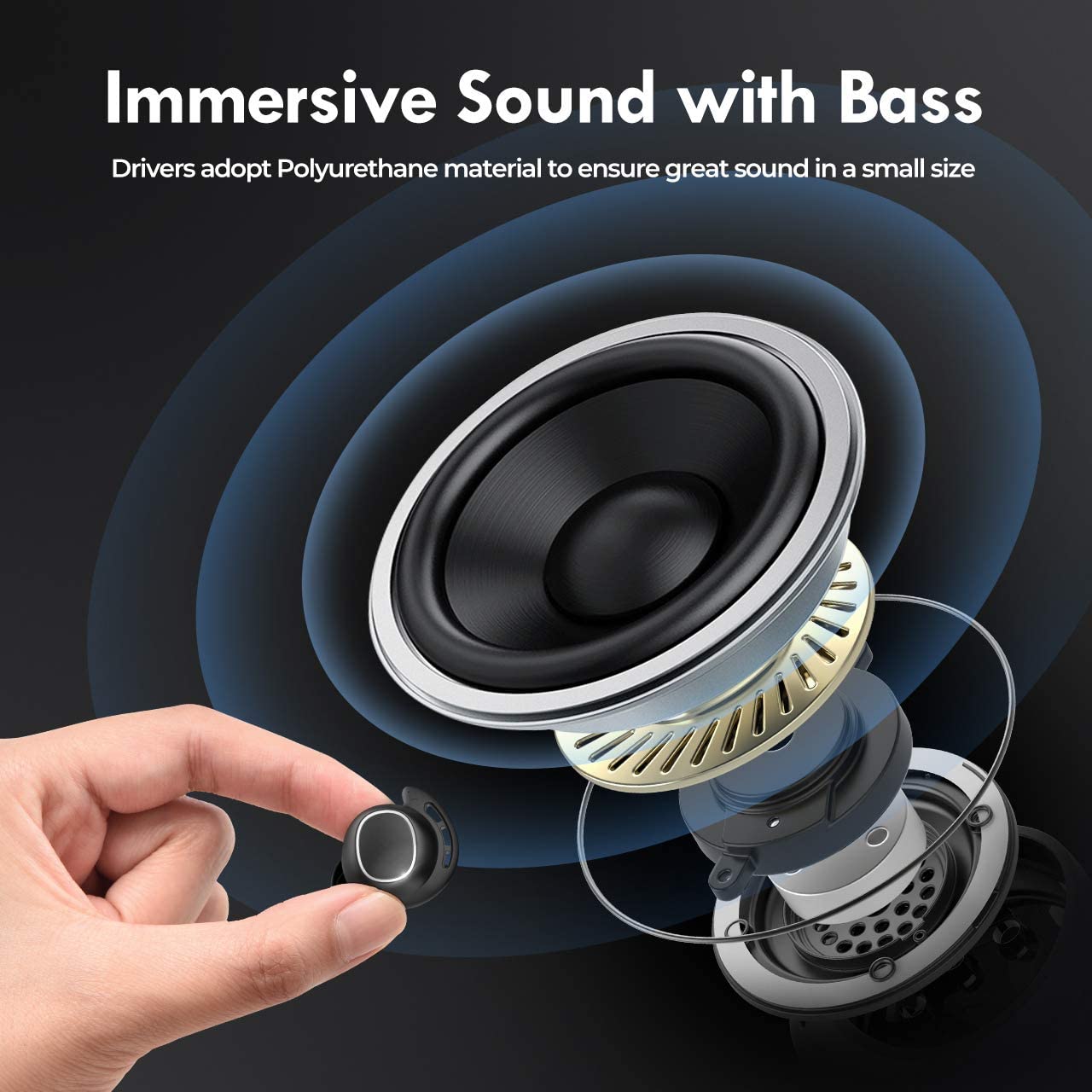 Mpow M30 TWS Immersive Bass, IPX8 Waterproof, up to 5h - Black