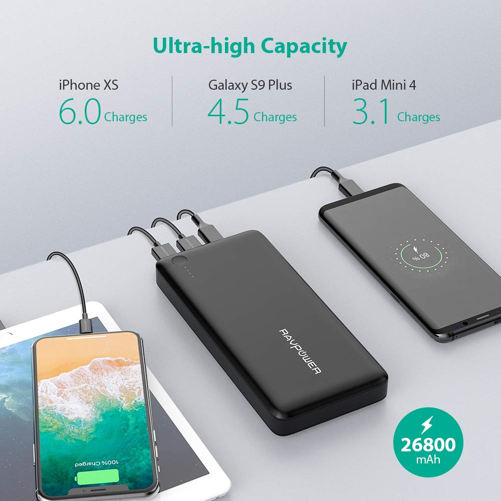 Ravpower USB-C ™ Power Bank 26800mAh PD 30W Type C Output can charger Macbook iSmart