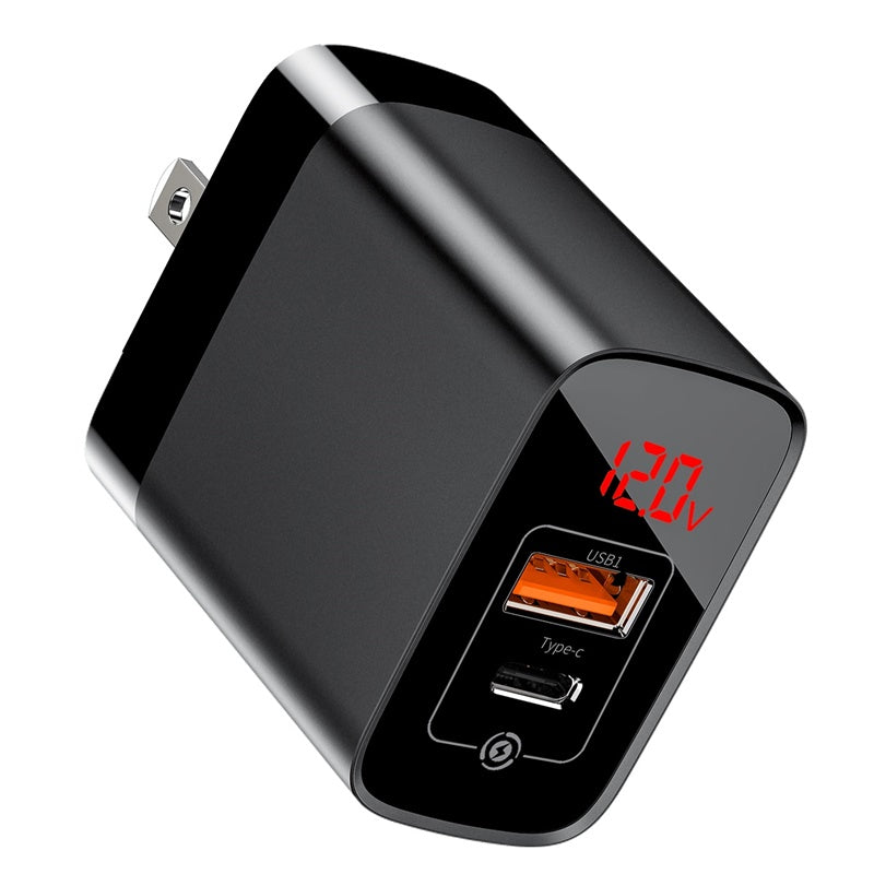 Baseus Mirror Lake Dual QC Digital Display quick Charger Type-c + A Black