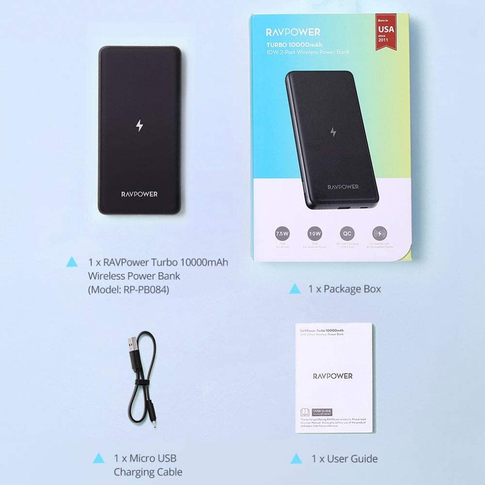 Ravpower Turbo RP-PB084 Wireless Power Bank 10,000mAh Black