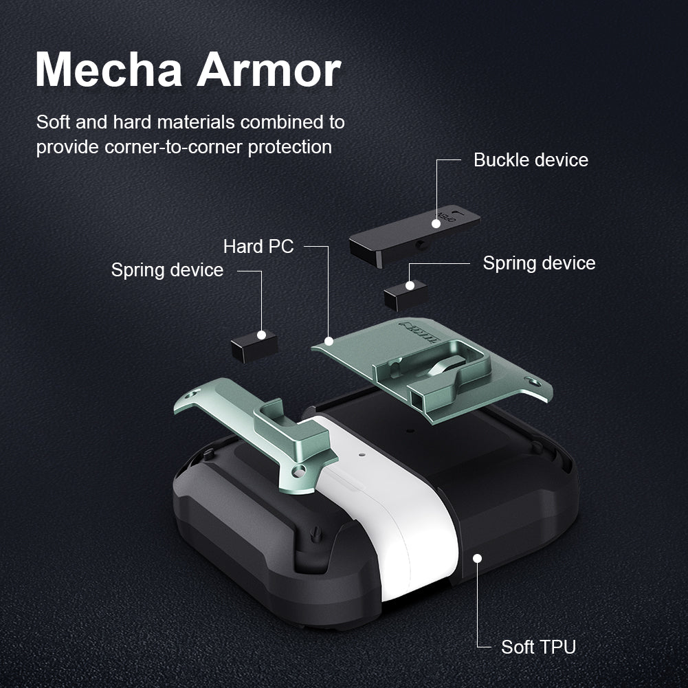 Nillkin Bounce anti-shock protective case with hook for AirPods 3, showing the black case with textured design and built-in hook.