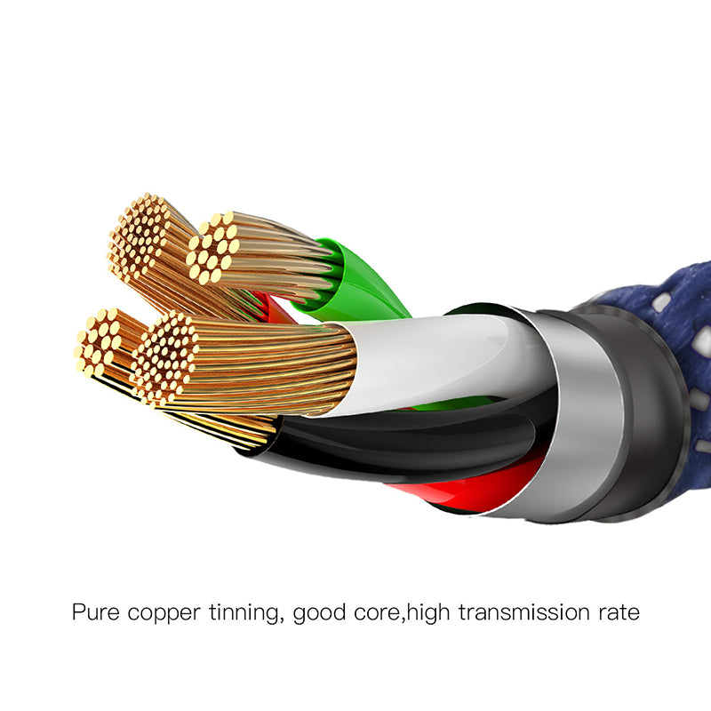 Blue C-shaped Smartkoshk iPhone charging cable with automatic stop feature, illuminated design, and durable construction.