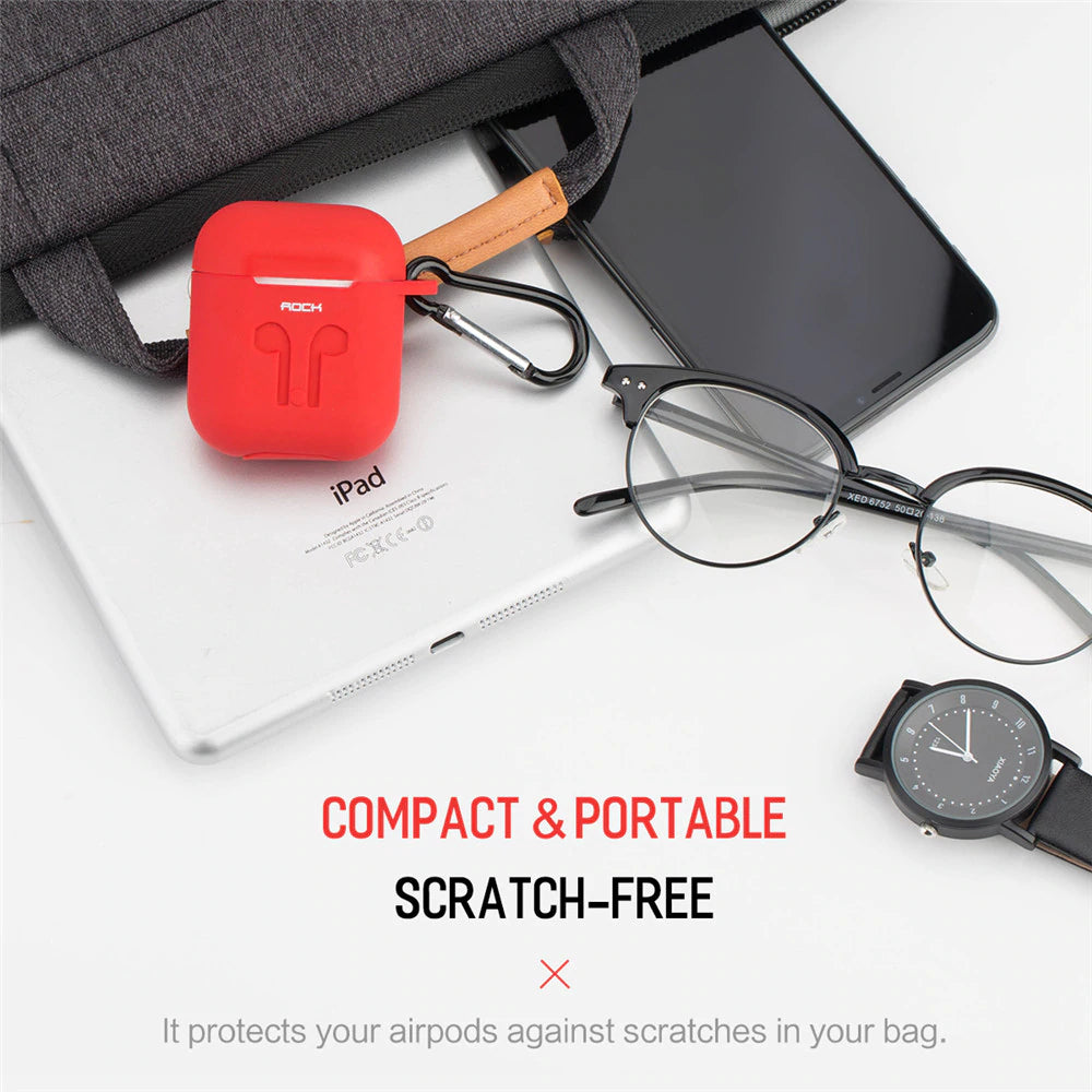 Rock AirPods Silicone Case + Anti Lost Strap, Anti Shocks Black