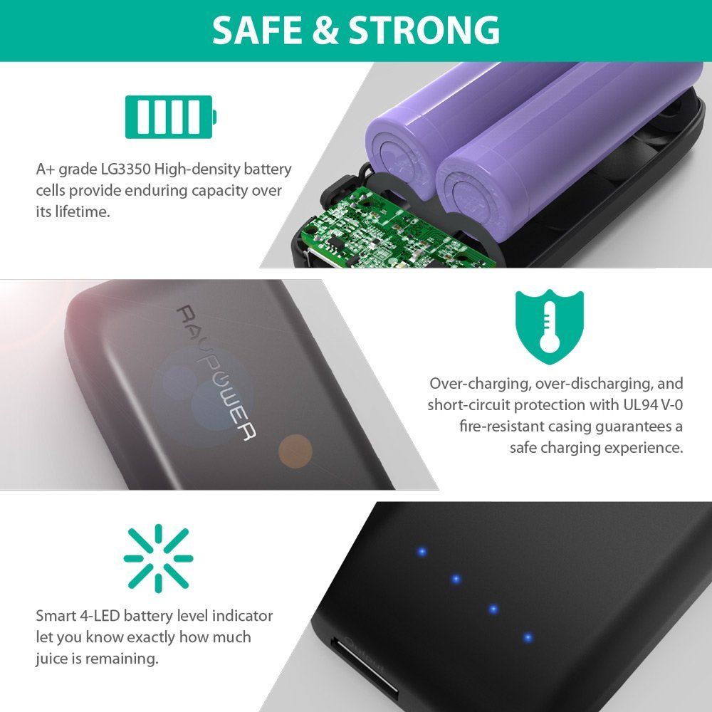 6700mAh Power Bank By Ravpower with iSmart Technology light Weight | Black