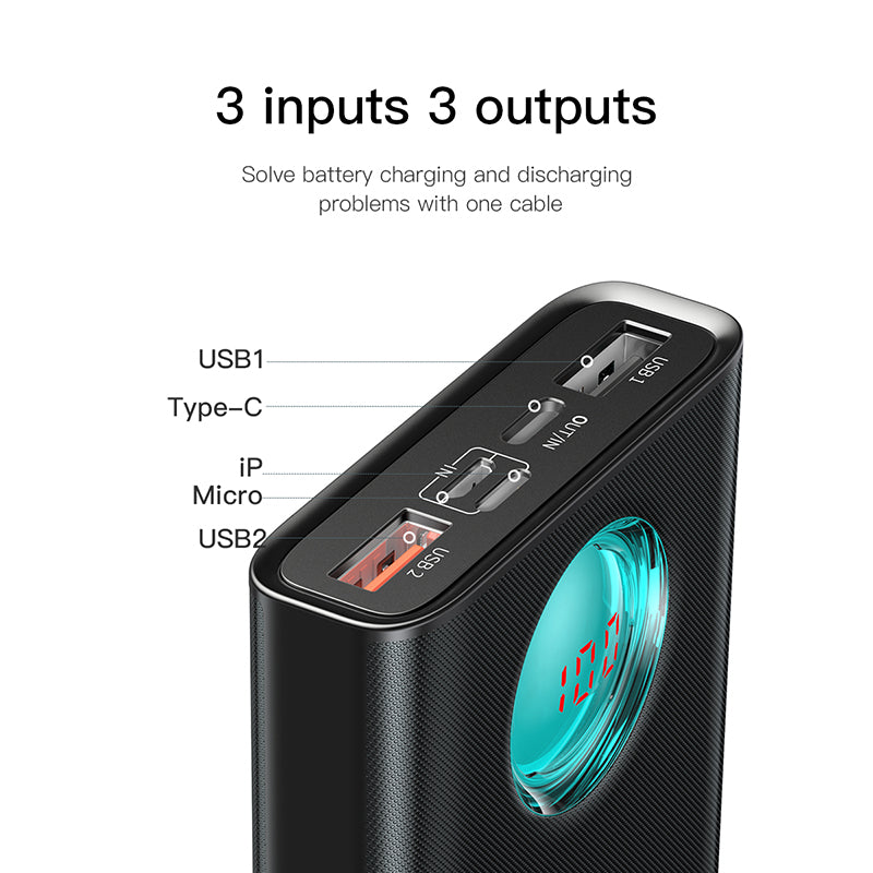 Baseus Amblight Fast Power Bank, 5 Ports (PD3.0+QC3.0) 20000mAh Black