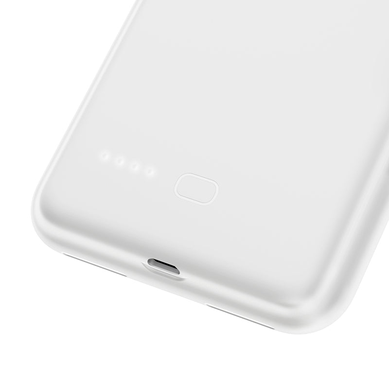 White Baseus Liquid Silicone Smart Power Case with 3300mAh for iPhone X/XS, showing the sleek silicone exterior and compact design.