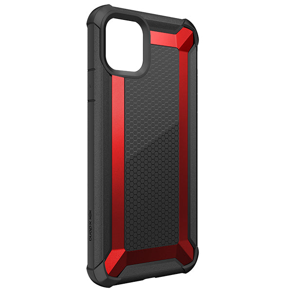 Black and red XDoria Defense Tactical case for iPhone 11 Pro, designed to absorb shocks up to 3m.