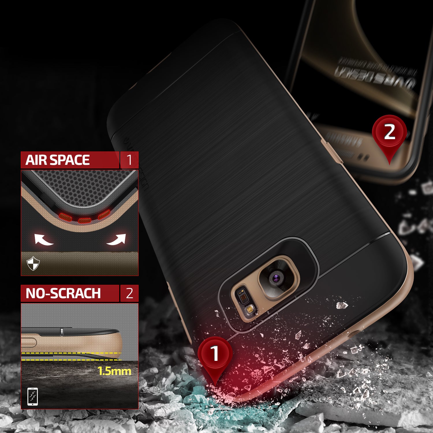 High Pro Shield Series Original From VRS Design Anti-shocks Case For S7 Edge Black / Gold
