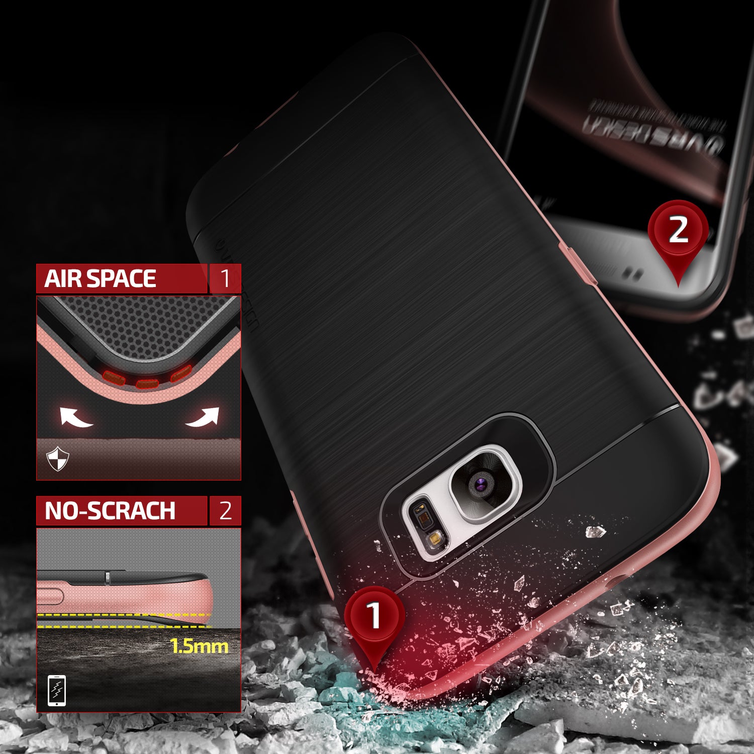 High Pro Shield Series Original From VRS Design Anti-shocks Case For S7 Edge Black / Rose