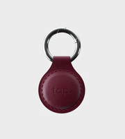 Handmade burgundy leather Tap NFC keychain with a sleek design, designed for easy sharing with a tap.