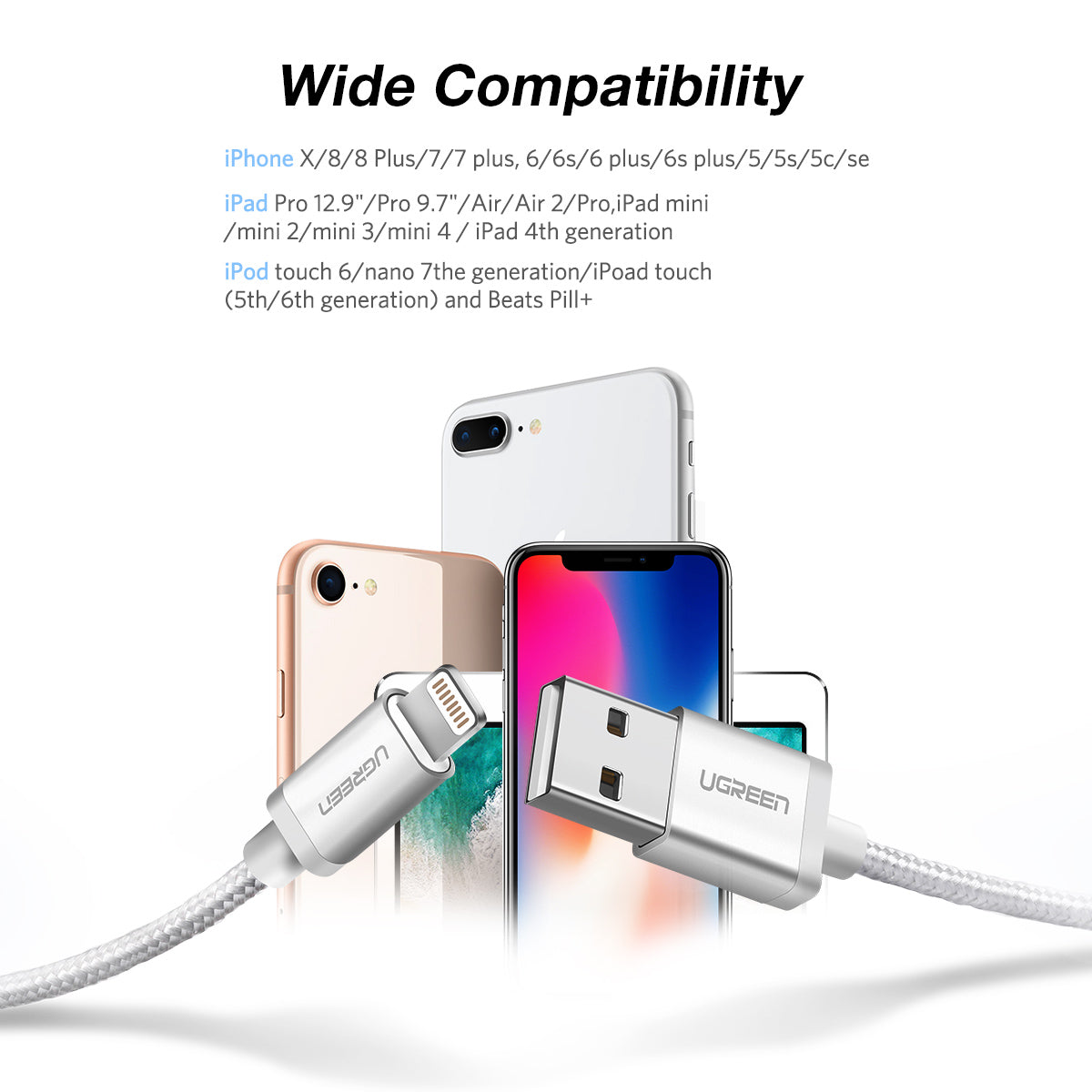 Nylon Braid Anti Cut MFI Certified Lightning Cable By Ugreen Silver