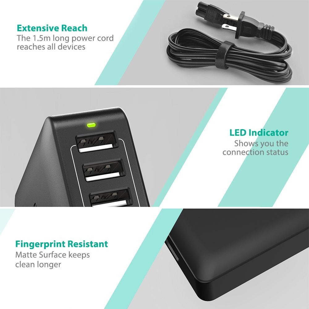 Ravpower RP-PC033 60W 6-Port Desktop Charging Station Black