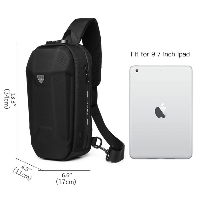 Ozuko Cross Bag, Anti Shocks &amp; Waterproof With USB - Black