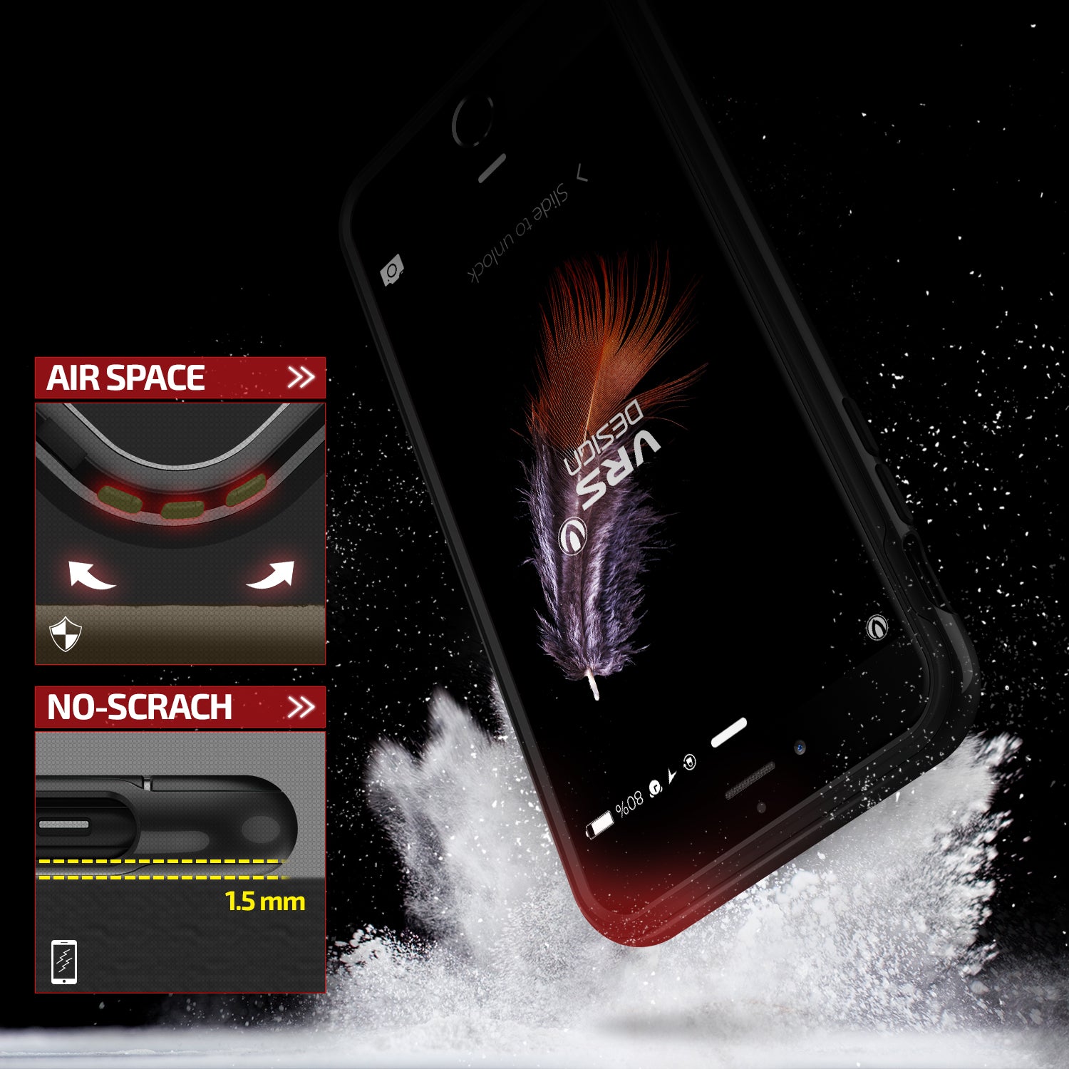 Black VRS Design High Pro Shield Series case for iPhone 7 Plus, showcasing anti-shock features and sleek design.