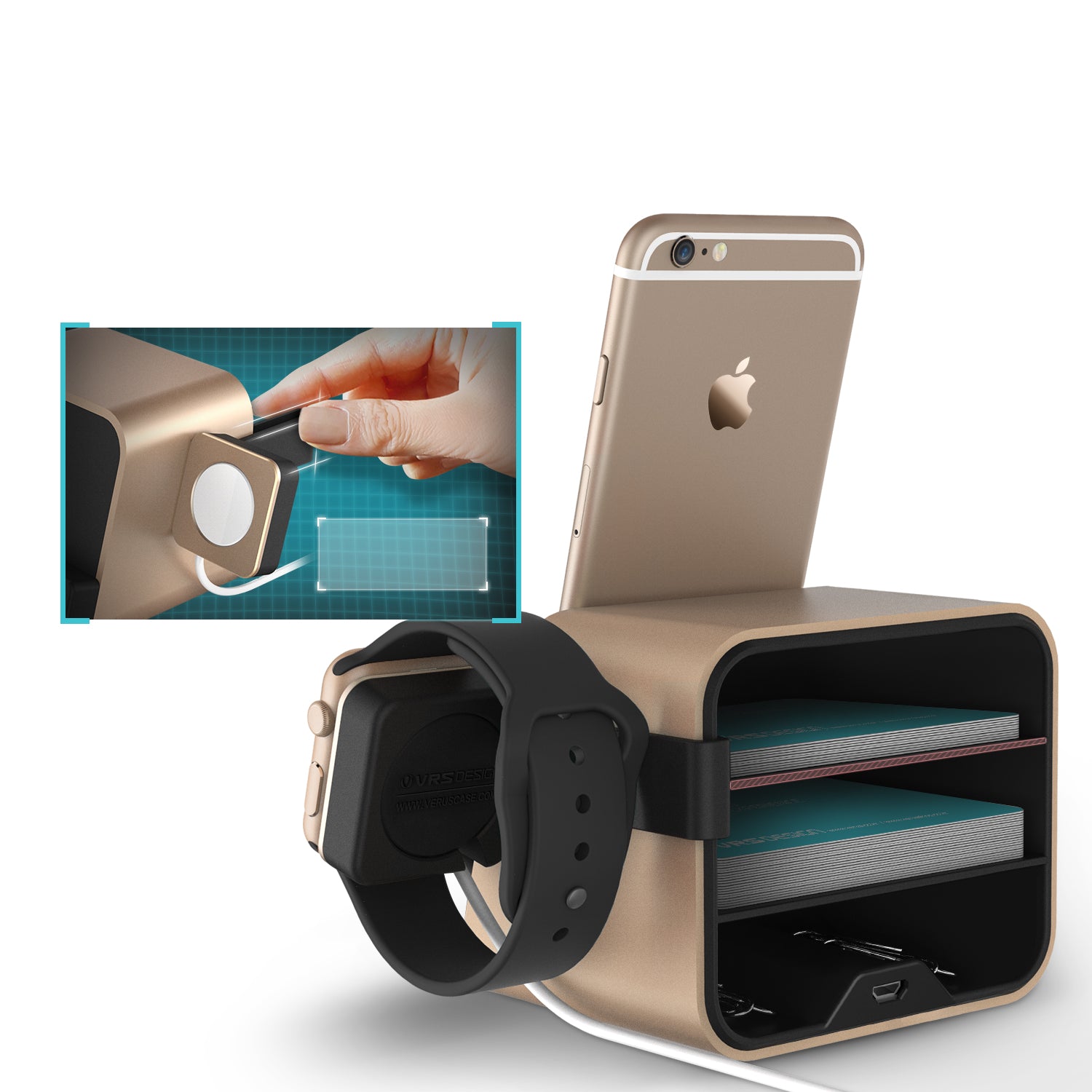 New i Depot Plus Original From VRS Design Dock And Docking Station For iPhone and Apple Watch / Gold