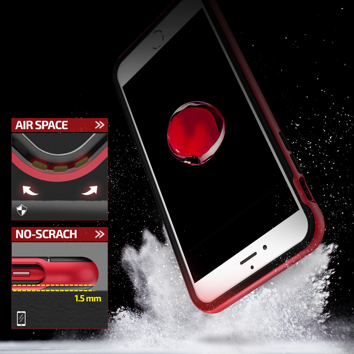 Smartkoshk High Pro Shield Series anti-shocks case for iPhone 7 in black and red with rugged design and reinforced edges.