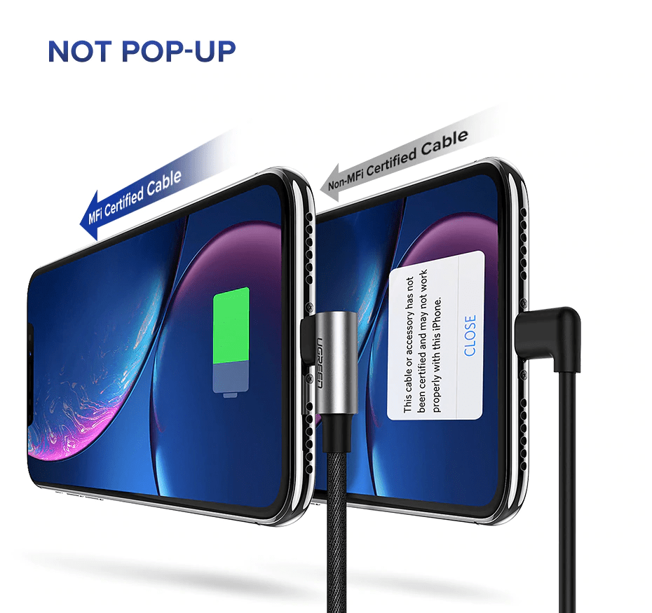 90 Angle كابل معتمد من ابل MFI ماركة Ugreen سريع و مقاوم للقطع رمادى