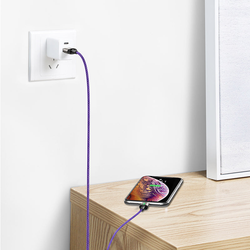 Baseus Zinc Magnetic Cable With Lamp USB For iP 2.4A 1m Purple
