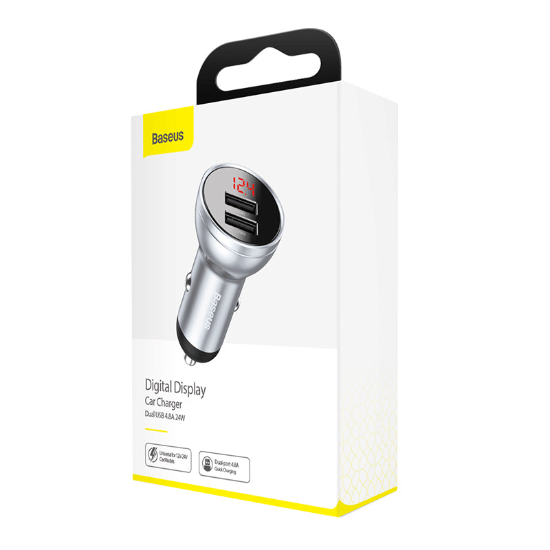Baseus Digital Display Dual USB 4.8A Car Charger 24W - Sliver