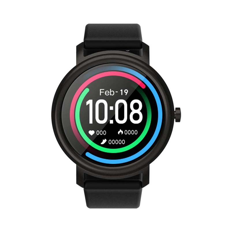 Black Mibro Air full touch smart watch with health and fitness tracking, IP68 waterproof design, displayed on a user’s wrist.