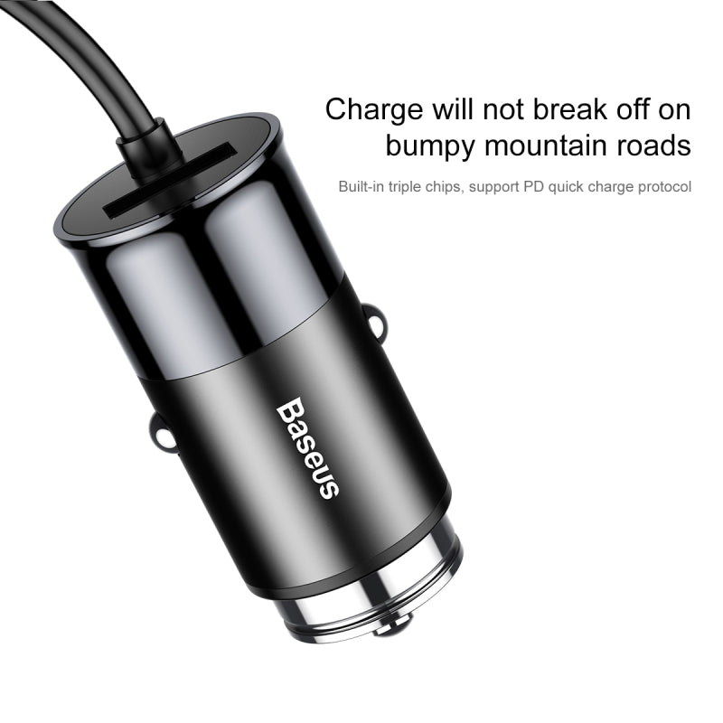 Baseus Enjoy Together black car charger with 4 USB ports and 5.5A output, designed for convenient charging on the go.