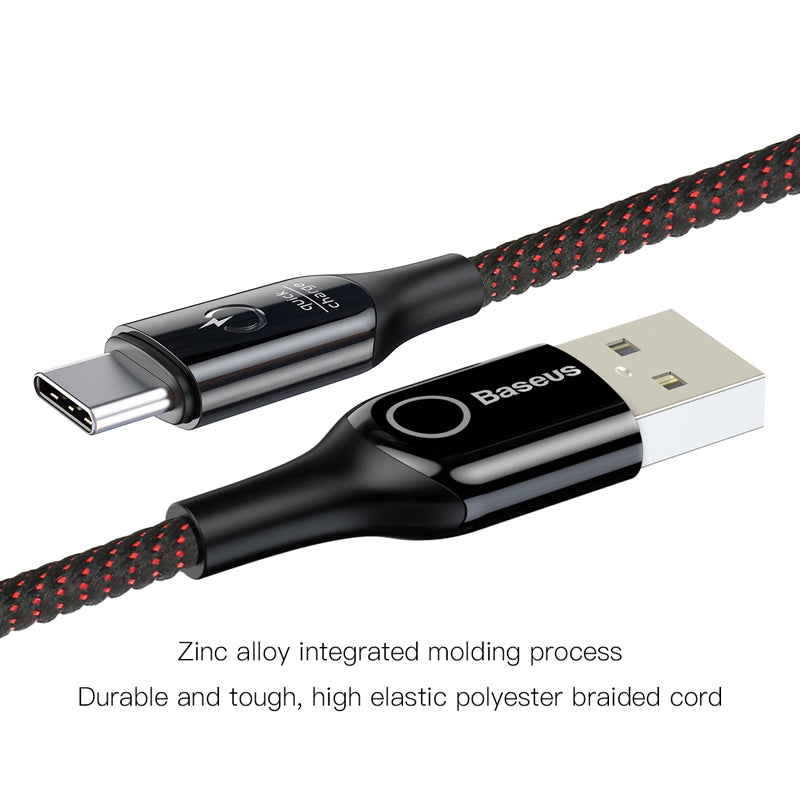 Black C-shaped Smartkoshk Type C charging cable with automatic stop, illuminated and smart design for safe, efficient charging.